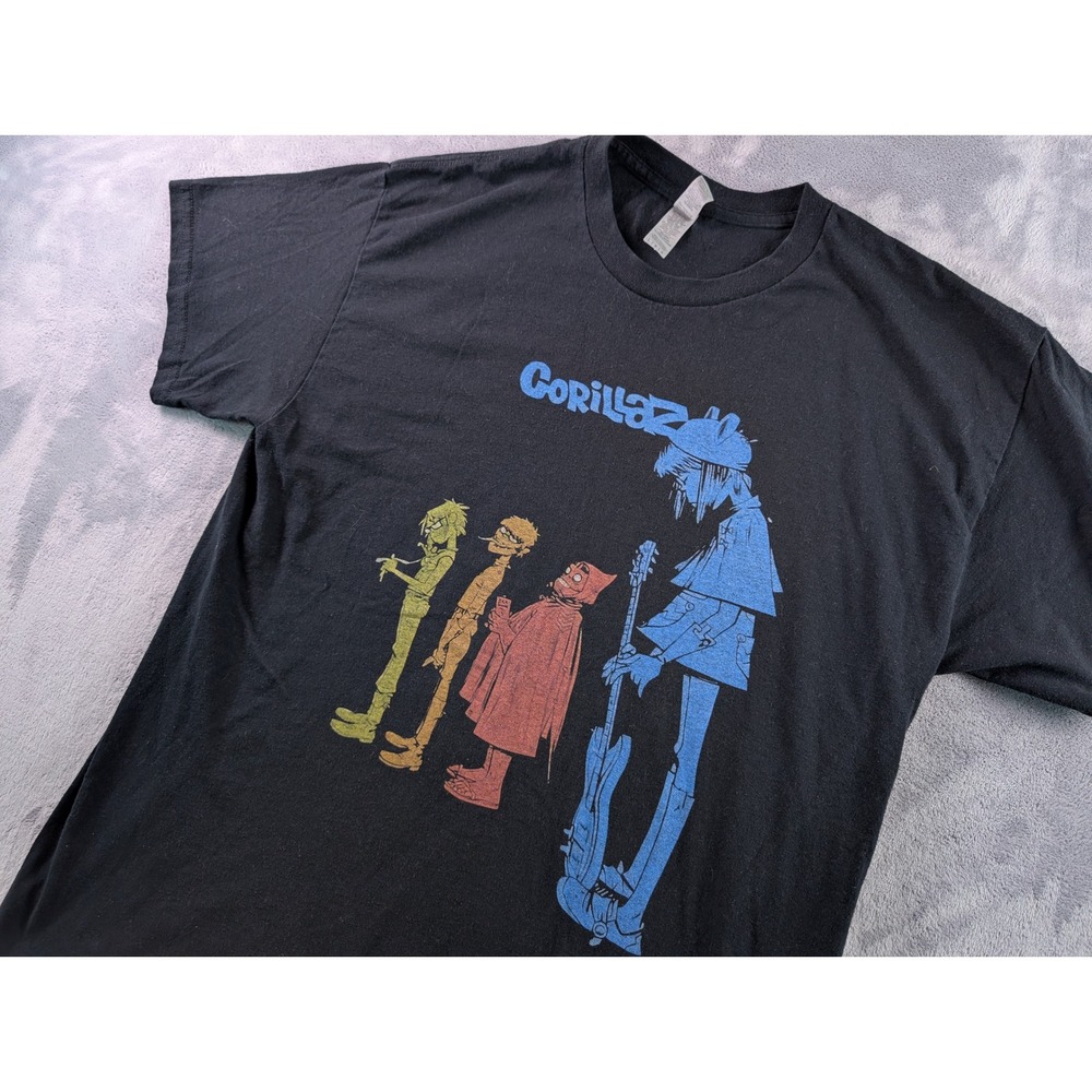 Gorillaz Graphic T Shirt Mens Large Black Gildan DryBlend Band Tee Multi Color